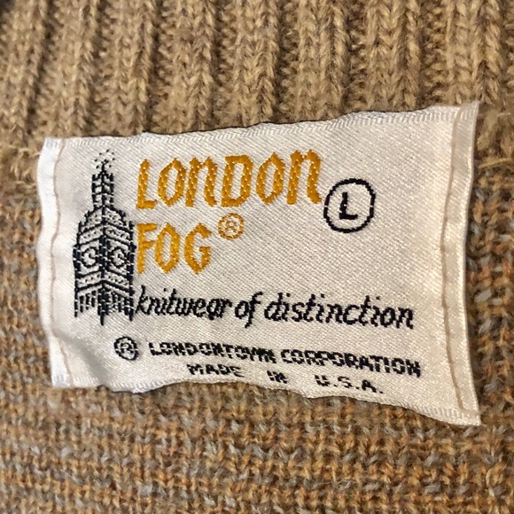 London Fog Vintage Tan Brown Grey Argyle Wool Blend Knit V-Neck Vest - Picture 5 of 5